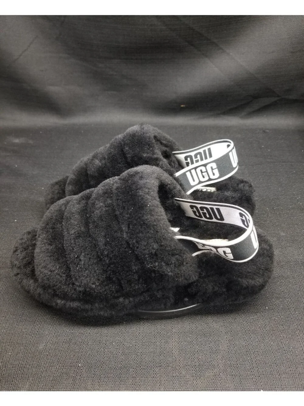 UGG Girls K Fluff Yeah Slippers Slides Black Size 3 NEW IN BOX!